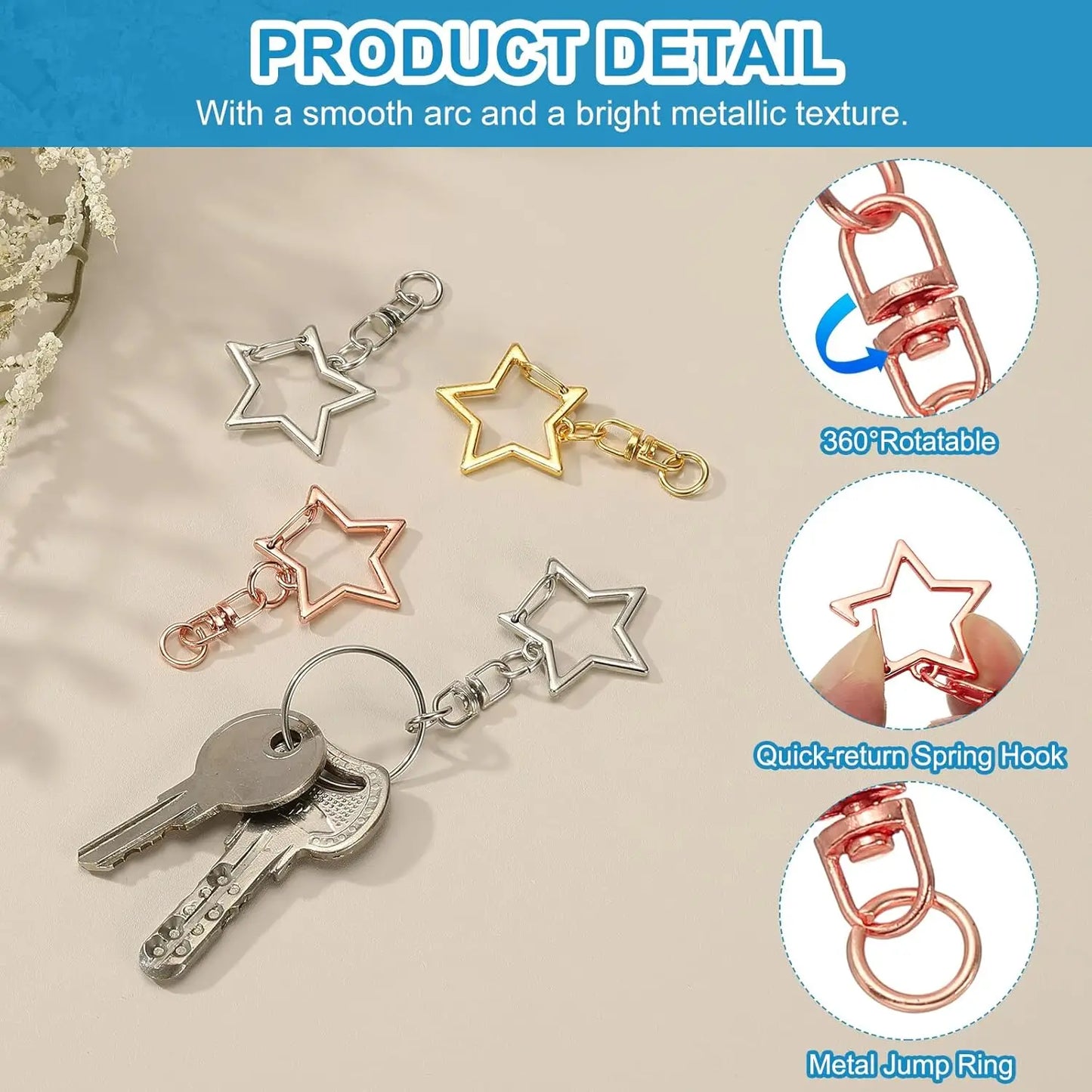 5/15/25/50 Sets Star Keychain Clasps - Lobster Claw Hooks with Jump Rings for DIY Crafts, Jewelry & Accessories