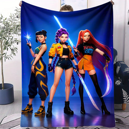 K-Pop Demon Hunter Flannel Blanket — Anime Girl Team Throw — Winter Warm Sofa & Bed Cover Fan Gift