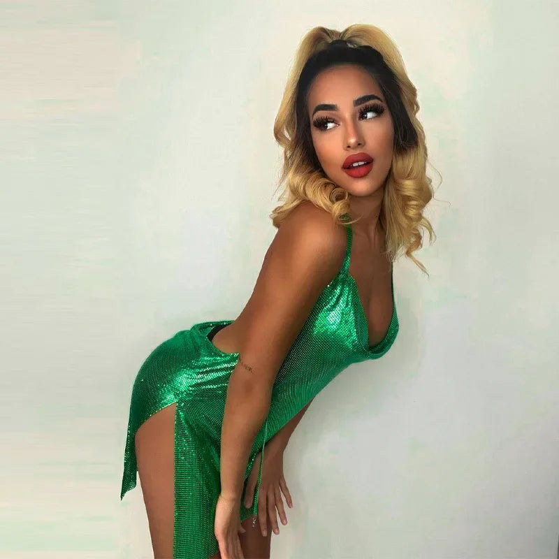Women's Backless Sequin Halter Mini Party Dress – Elegant Club & Dance Night Outfit
