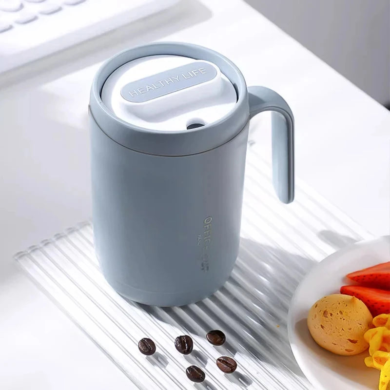 Grey Creative PP Liner Drinking Cup - Portable Large Capacity Covered Coffee/Milk Cup, Perfect Gift for Kitchen and Travel