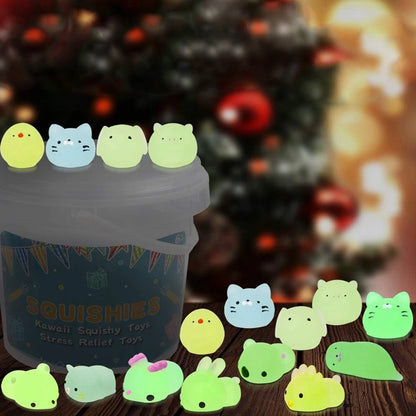 12/36PCS Kawaii Animal Squishy Toys – Glow in the Dark Mochi Stress Relief Squishies for Kids Party Favors & Sensory Play