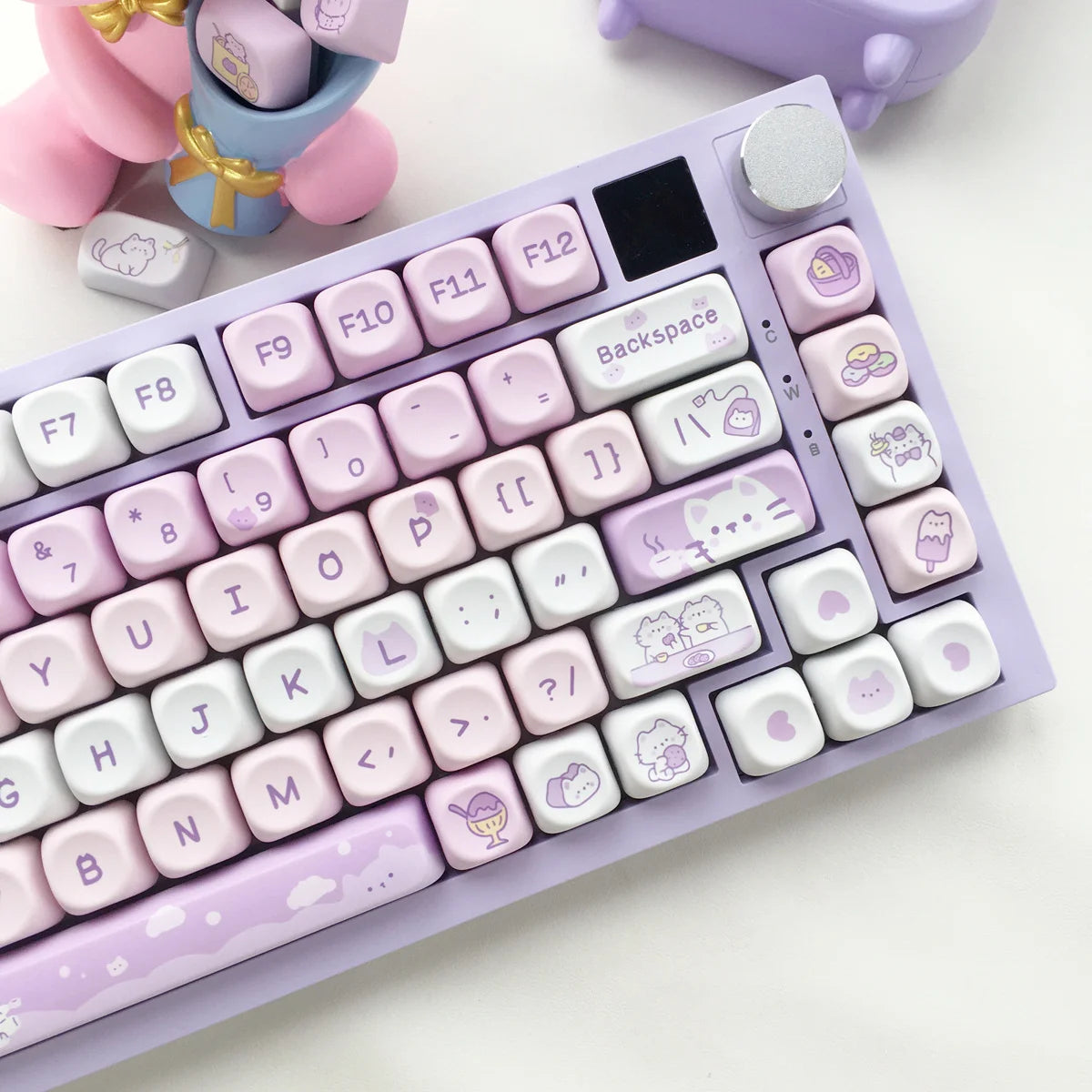 USLION 95 Keys Dessert Cat Theme Keycaps – MOA Profile PBT Key Caps Kit for 61/64/68/75/84/87 GMK67 Gaming Mechanical Keyboards