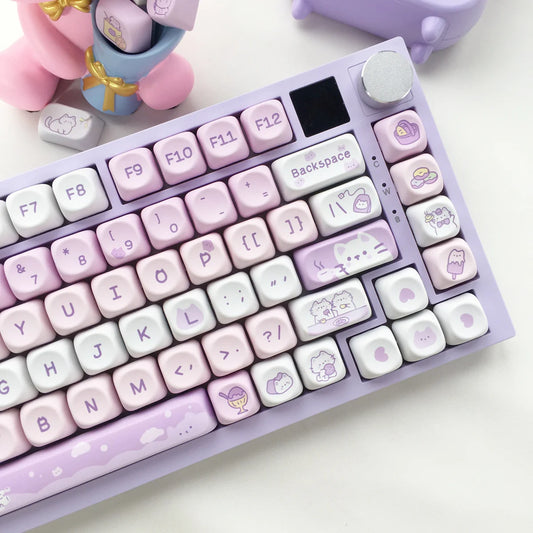 USLION 95 Keys Dessert Cat Theme Keycaps – MOA Profile PBT Key Caps Kit for 61/64/68/75/84/87 GMK67 Gaming Mechanical Keyboards