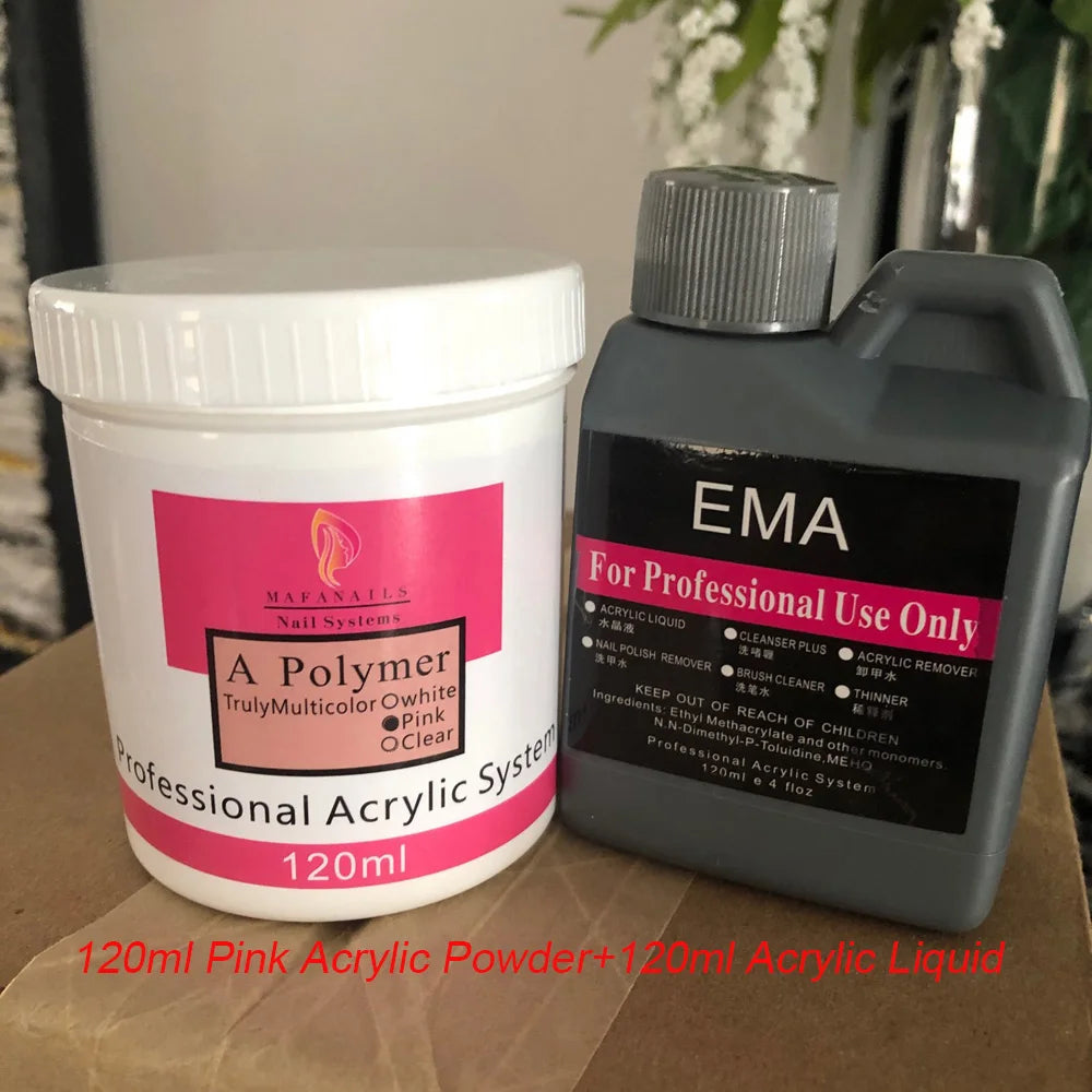 120ml EMA Polymer Acrylic Liquid & Powder - Pink Nail Builder for Dipping, Carving, Acrylic Powder, and Nail Tip Extensions