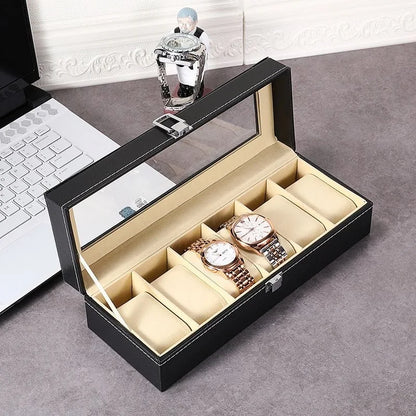 DELESYS PU Leather Watch Box – 2/3/4/5/6/8/10/12 Slot Storage Case with Lock, Traditional Style Gift Box