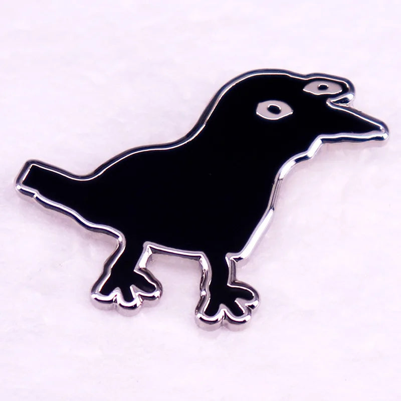 Abstract Crow Enamel Pin – Funny Bird Brooch, Unique Jewelry Gift