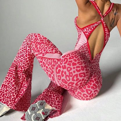 Women’s One-Piece Pad Jumpsuit Yoga Set – Flared Scrunch Workout Pants & Trendy Activewear XP10