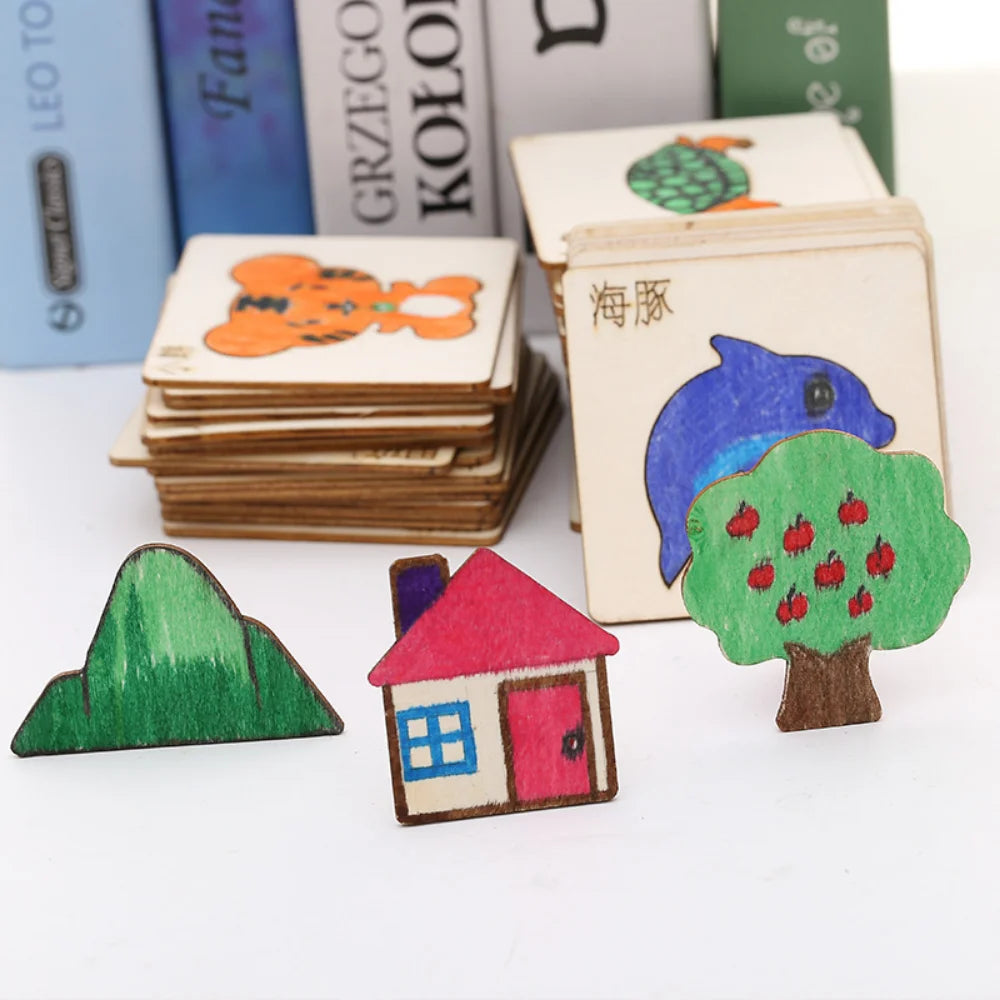 20pcs Montessori Wooden Drawing Toys – DIY Painting Template Stencils, Educational Learning Gift for Children