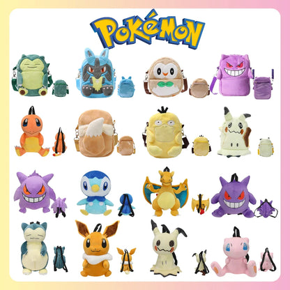Pokémon Plush Backpack — Gengar, Mimikyu, Eevee, Snorlax, Charmander, Charizard, Mew, Rowlet Stuffed Toy Shoulder Bag for Kids & Gifts