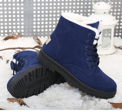 Women's Winter Fur Boots 2025 – Warm Ankle Snow Boots with Low Heels, Black Footwear for Women