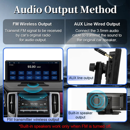 10.26" Portable Car Stereo - Wireless CarPlay & Android Auto Touchscreen with GPS Navigation and FM Multimedia Player