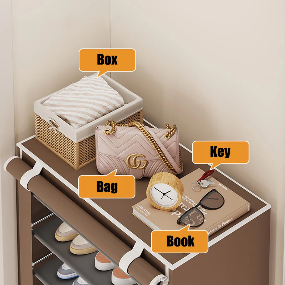 Dustproof Fabric Shoe Cabinet Organizer: Simple Multilayer Storage Rack for Shoes - Nonwoven Household Economical Shoe Rack Cabinet