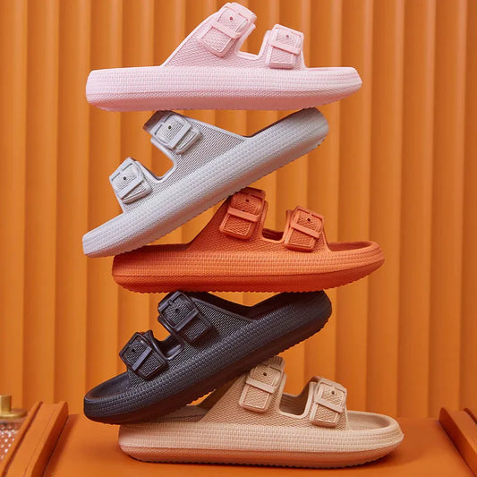 Thick Platform Cloud Slippers Women - Fashion Buckle Soft Sole Pillow Slides Sandals for Summer Beach, Non-Slip Flip Flops