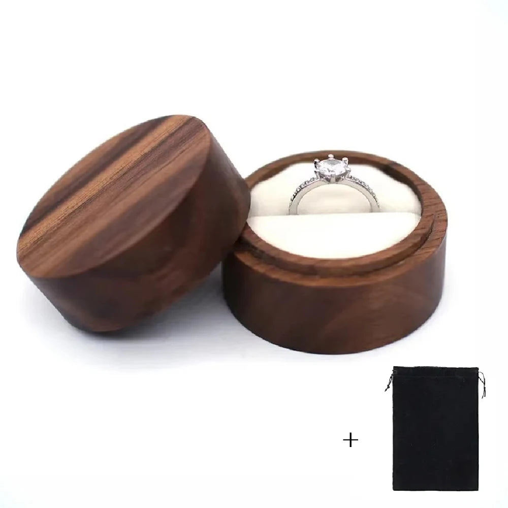 Custom Logo Wooden Ring Box – Engraved Walnut Wood Wedding & Engagement Box with Name & Date