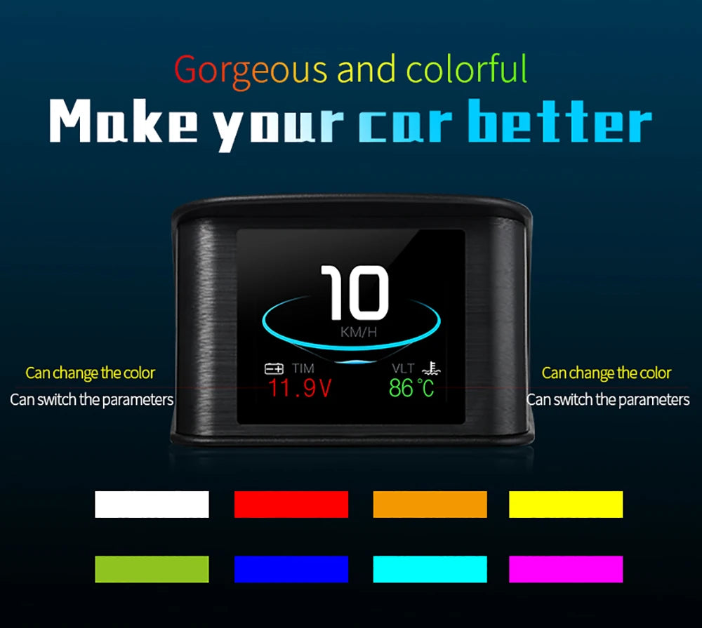 P10 Pro Head-Up Display – On-Board OBD2 Computer with Digital Speedometer, Mileage, Temperature & Driving Data Gauge