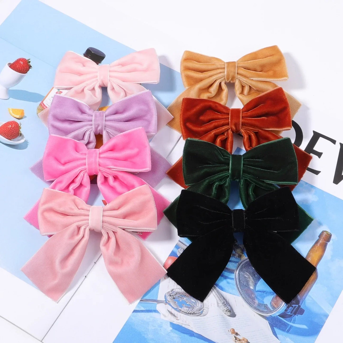 4.3-inch Velvet Bow Hair Clips for Girls – Handmade Barrettes in Black, White, Red, Pink, Blue, Yellow, Kids Hair Accessories