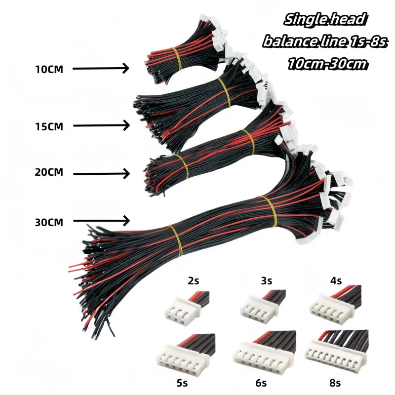10pcs Lipo Battery Balance Charger Cables – 1S to 8S, IMAX B6 Connector, 30/20/15/10cm Single Head Wire