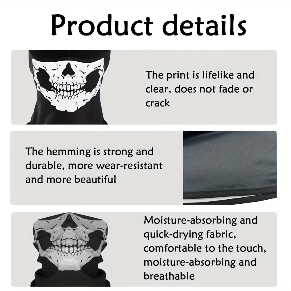 Motorcycle Skull Balaclava - Windproof Full Face Mask for Motorbike, Skiing & Bicycle Helmet Liner