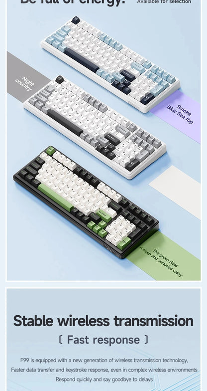 AULA F99 99-Key Gaming Mechanical Keyboard – Wired, 2.4G Wireless, Bluetooth, Hot-Swappable PBT Gasket RGB for Gaming & Typing