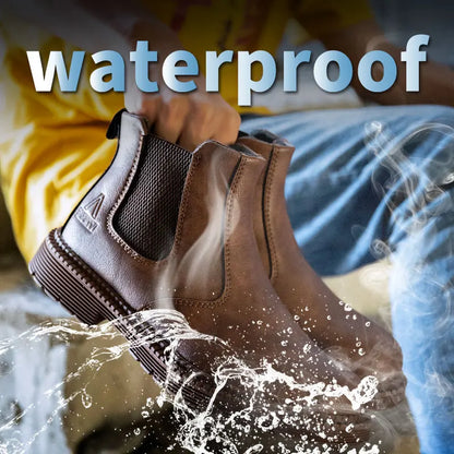 Waterproof Safety Work Shoes for Men – Steel Toe Leather Boots, Indestructible Construction Footwear in Brown
