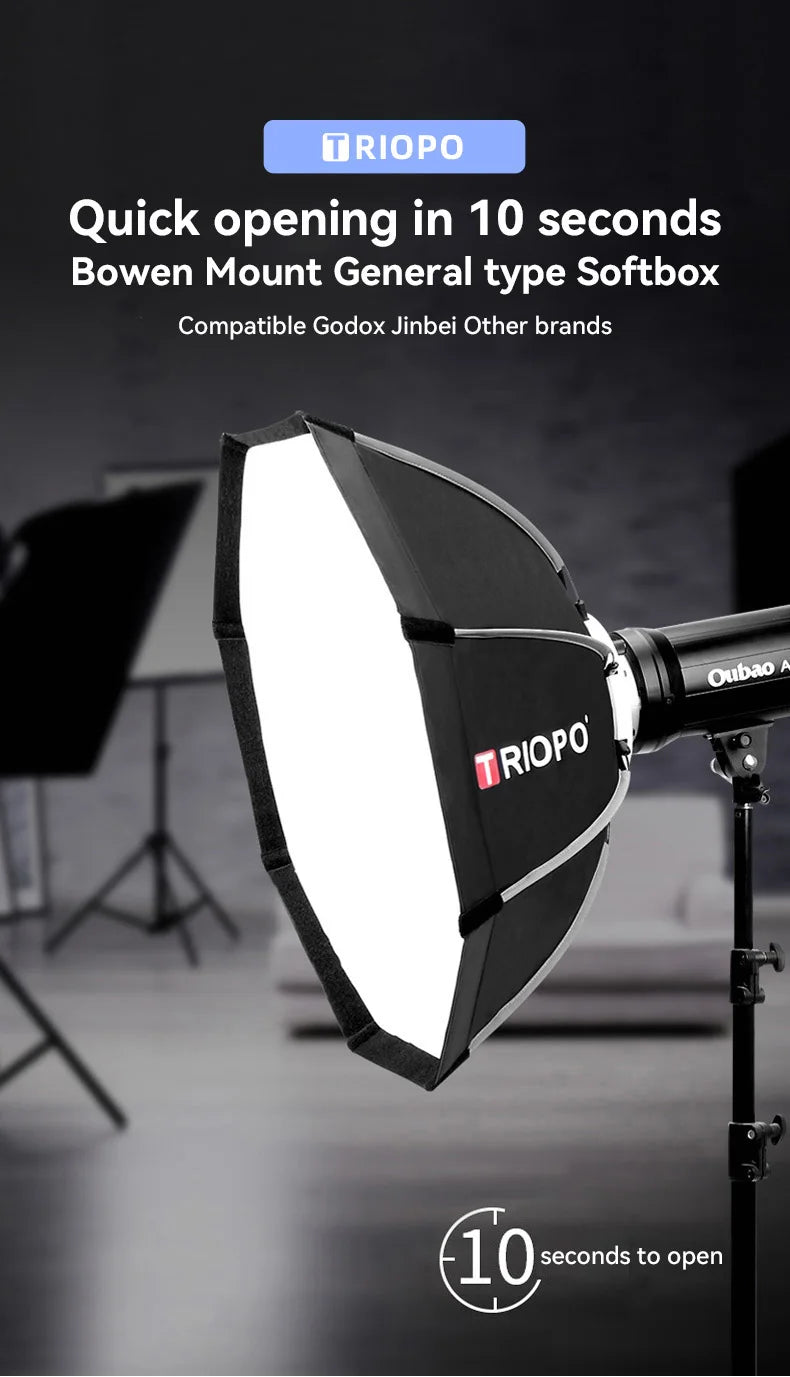 TRIOPO Foldable Octagon Softbox – 55cm, 65cm, 90cm, 120cm Bowens Mount for Sokani X100, COLBOR CL60, Godox & Aputure LED Video Lights