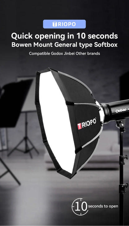 TRIOPO Foldable Octagon Softbox – 55cm, 65cm, 90cm, 120cm Bowens Mount for Sokani X100, COLBOR CL60, Godox & Aputure LED Video Lights