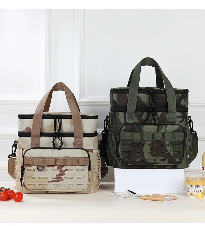 Camouflage Insulated Picnic Lunch Bag – Large Capacity Oxford Cloth Cooler Bag for Outdoor Travel & Food Fresh Keeping
