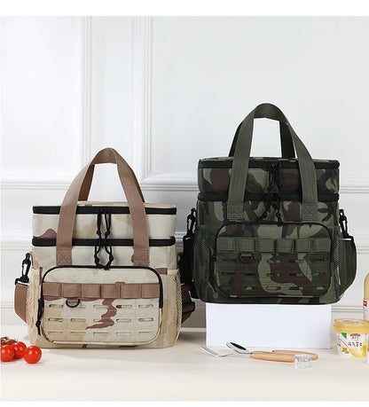 Camouflage Insulated Picnic Lunch Bag – Large Capacity Oxford Cloth Cooler Bag for Outdoor Travel & Food Fresh Keeping