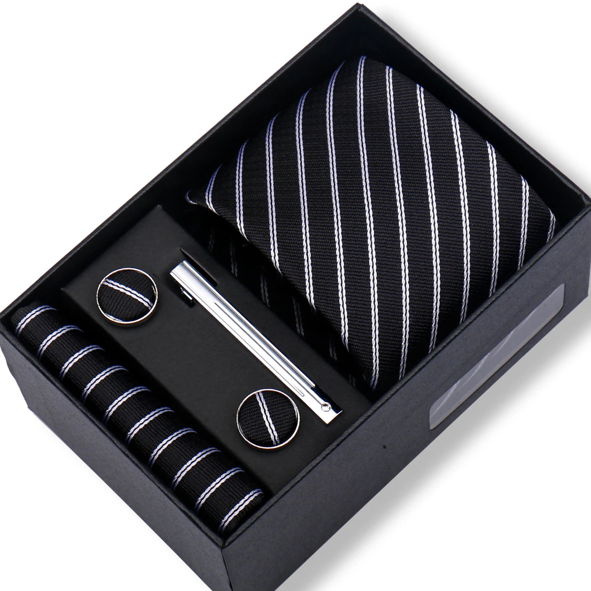 Men’s Green Tie Gift Box Set - Premium Business Necktie with Hanky, Cufflinks & Tie Clip for Wedding Formal Wear