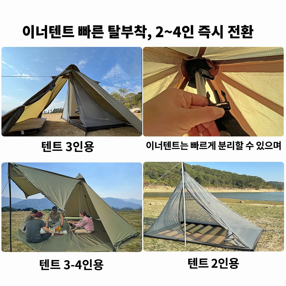 4-Season Hot Tent with Stove Jack - Waterproof Teepee Camping Tent for 2–4 People, Winter Bushcraft & Hiking