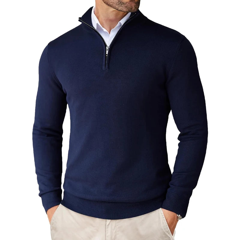 Men's Quarter Zip Sweater - Slim Fit Lightweight Mock Neck Knitted Pullover Casual Outdoor Streetwear Top