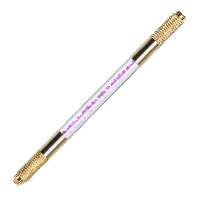 Manual Double-Ended Crystal Acrylic Microblading Pen – Permanent Makeup Eyebrow Tattoo Tool for Flat & Round Needles