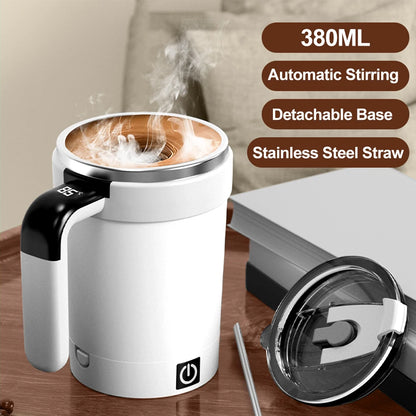 Automatic Rechargeable Electric Coffee Cup Stirrer – Stainless Steel Magnetic Self-Stirring Mug with Detachable Base