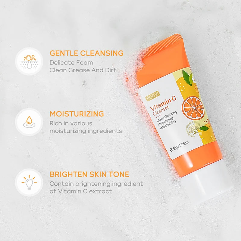 Vitamin C Facial Cleanser — Deep Cleansing, Moisturizing Face Wash Foam, Blackhead Removal Skincare