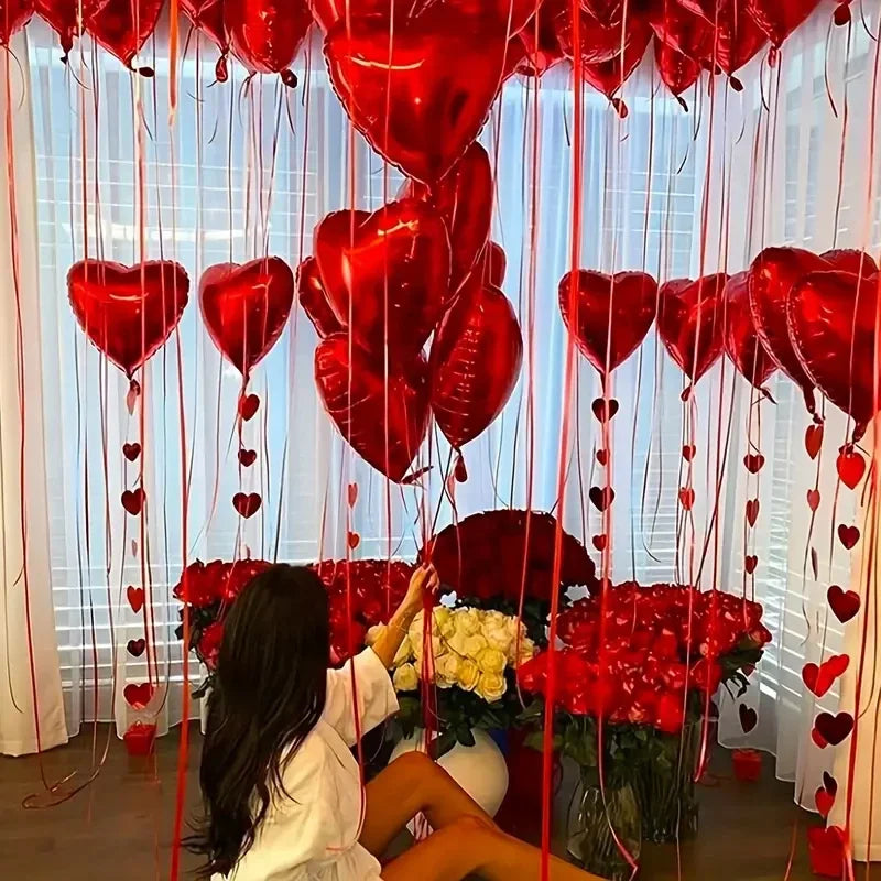 Happy Anniversary Foil Balloons - Wedding Banner Decoration Set for Bridal Shower, Valentine’s Day & Love Celebrations