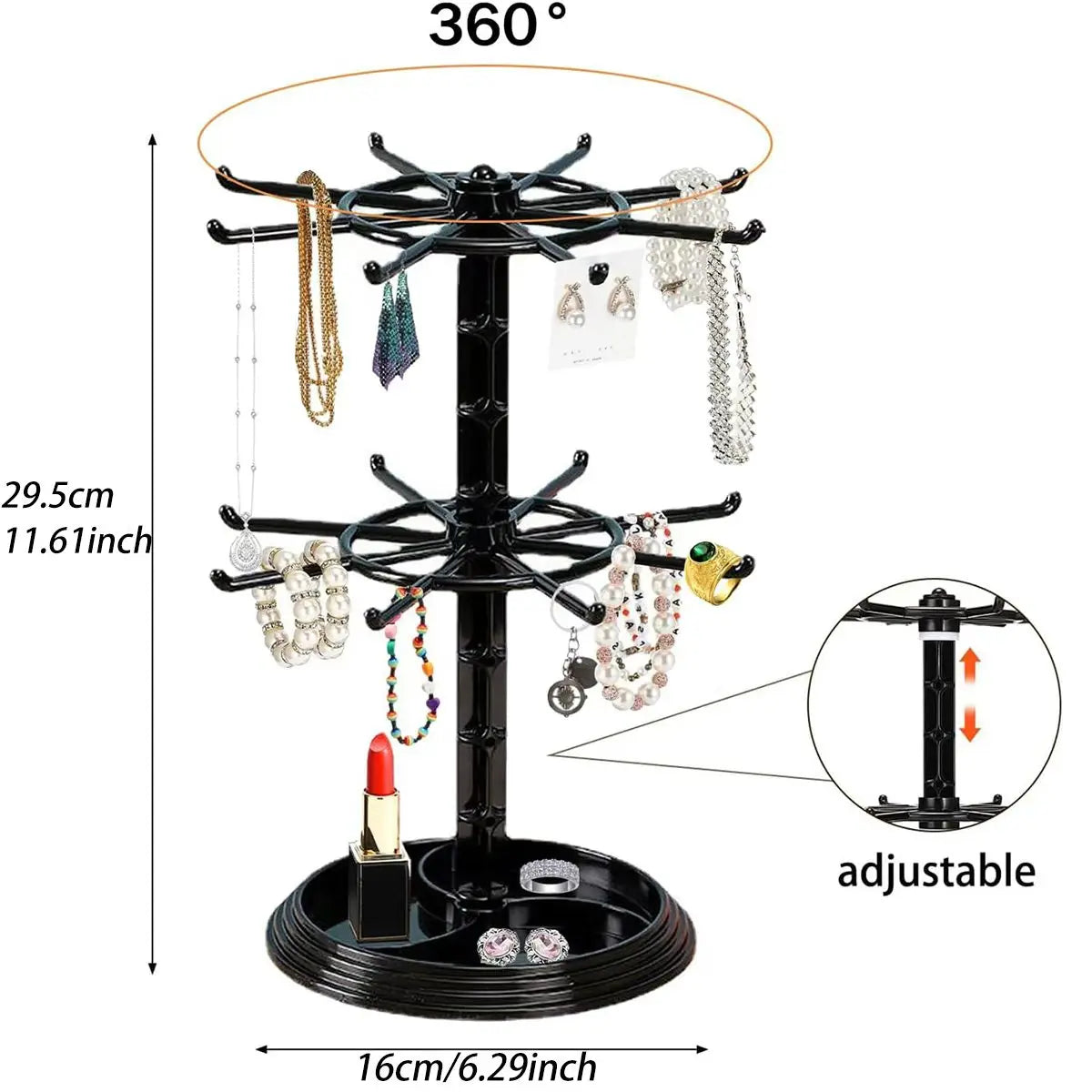 Multifunctional Double-Layer Jewelry Stand - Rotatable Adjustable Detachable Display Rack