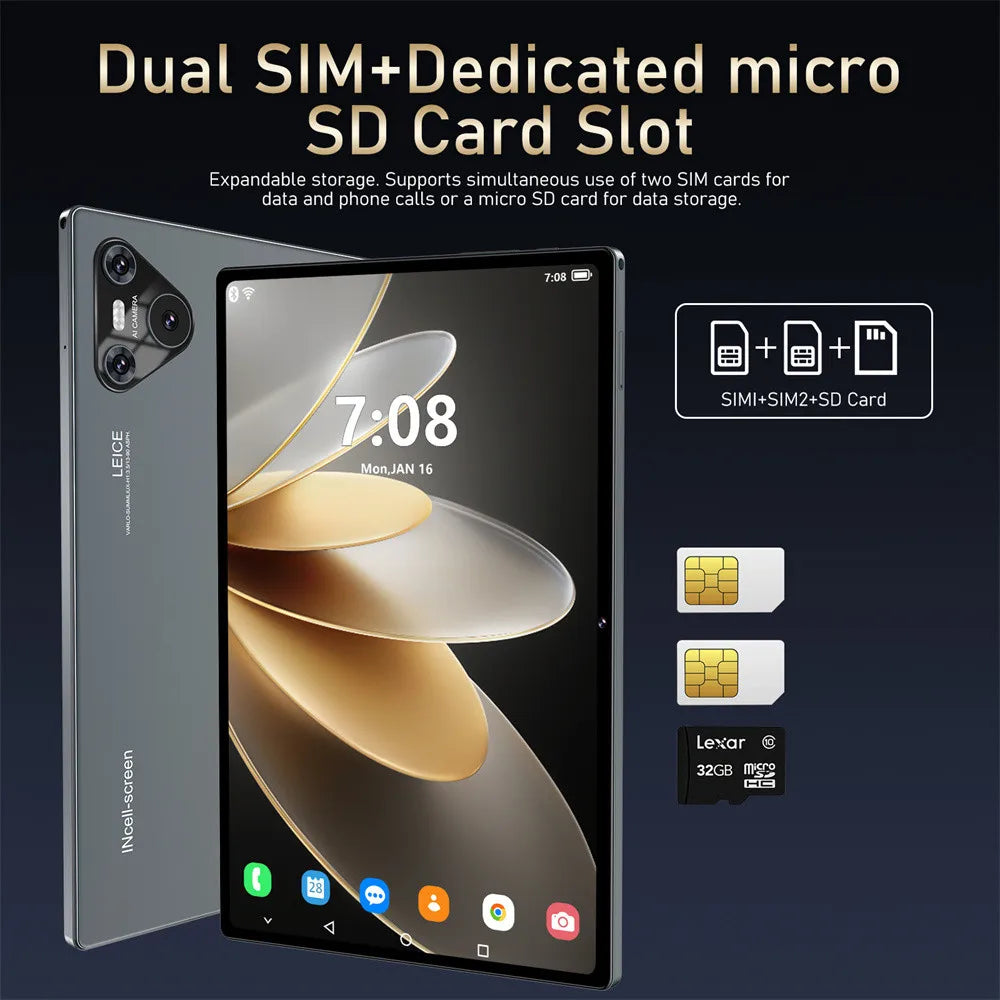 16 Pro 10.1" Android Tablet – HD Display, Android 12, 4G/5G Dual SIM, GPS, 10000mAh for Kids