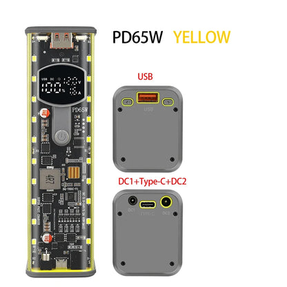 8-Cell 18650 Power Bank Battery Box - PD65W USB Type-C Fast Charging DIY Storage Case with Digital Display