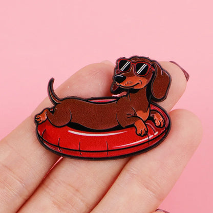 Cute Dachshund Enamel Pin – Cartoon Dog Brooch Lapel Badge for Backpack, Clothing & Gifts