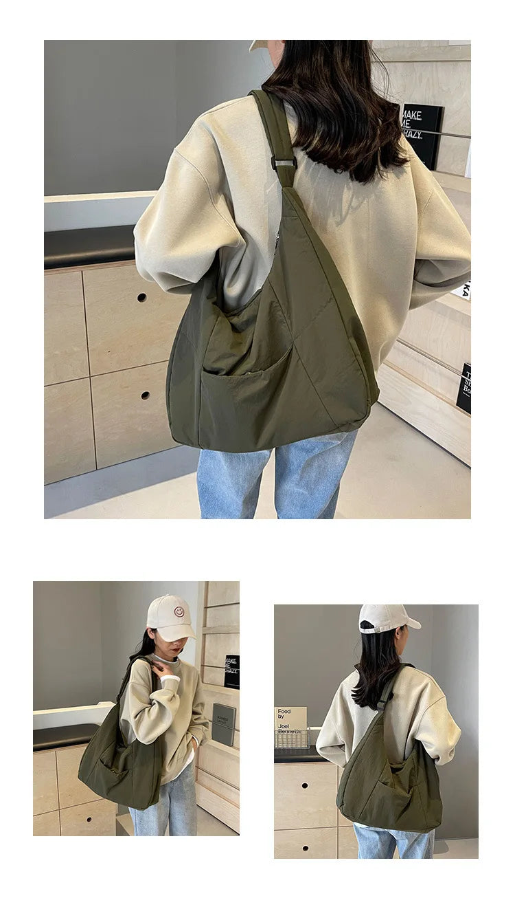 2025 Trendy Women's Soft Cloth Shoulder Bag – Solid Color, Y2K Casual Style, Crossbody Handbag for Students
