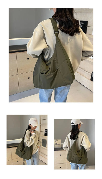 2025 Trendy Women's Soft Cloth Shoulder Bag – Solid Color, Y2K Casual Style, Crossbody Handbag for Students