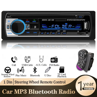 1 Din Car Radio Stereo - Bluetooth MP3 Player with FM Radio, USB, AUX Input & Digital Audio System
