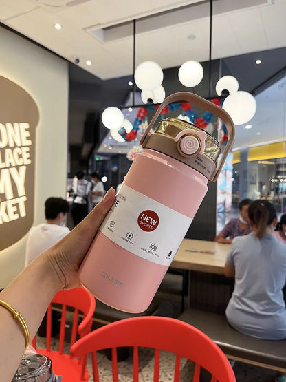 1L/1.2L Stainless Steel Thermal Water Bottle – Vacuum Insulated Thermos Cup with Straw, Hot & Cold Drink Tumbler for Gym & Travel