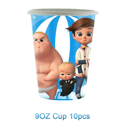 Cartoon Boss Baby Birthday Party Set - Disposable Tableware, Backdrop & Balloons for Kids Baby Shower Decor