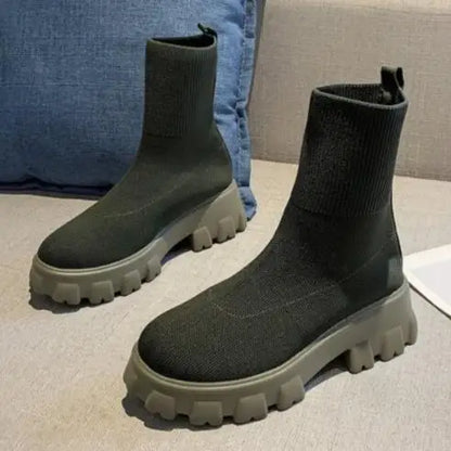 Women’s Plus Size Knitted Ankle Boots - Thick Sole Casual Sock-Style Fashion Boots