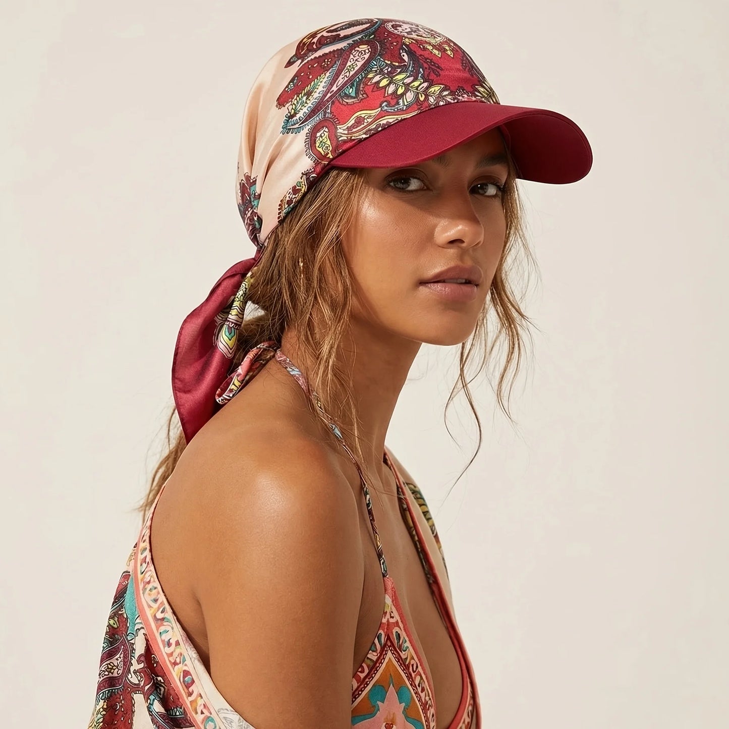 Women’s Headscarf Sun Hat - Self-Tie Brimmed Beach & Vacation Sun Protection Cap