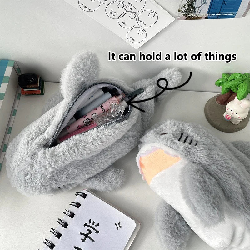 Large Capacity Plush Shark Pencil Case – Cute Ocean-Themed Pen Pouch, Portable Cosmetic & Storage Bag