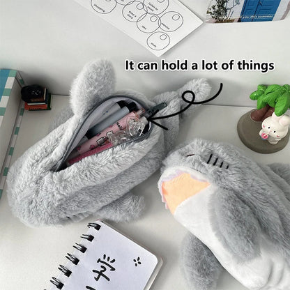 Large Capacity Plush Shark Pencil Case – Cute Ocean-Themed Pen Pouch, Portable Cosmetic & Storage Bag
