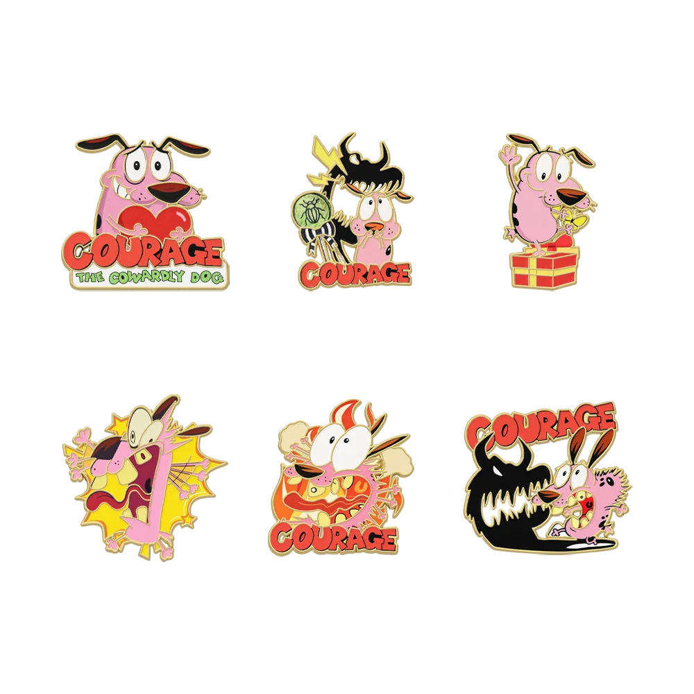 6-Piece Anime Cowardly Hero Dogs Enamel Pin Set - Metal Lapel Brooch Badges for Backpacks, Fashion Accessories and Gifts
