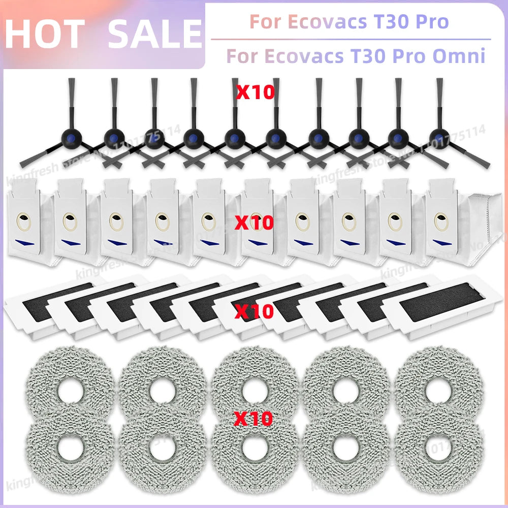 Replacement Parts for Ecovacs T30 Pro Omni & YEEDI M12 Ultra Plus – Main Roller, Side Brush, Filter, Dust Bag, Mop Cloth